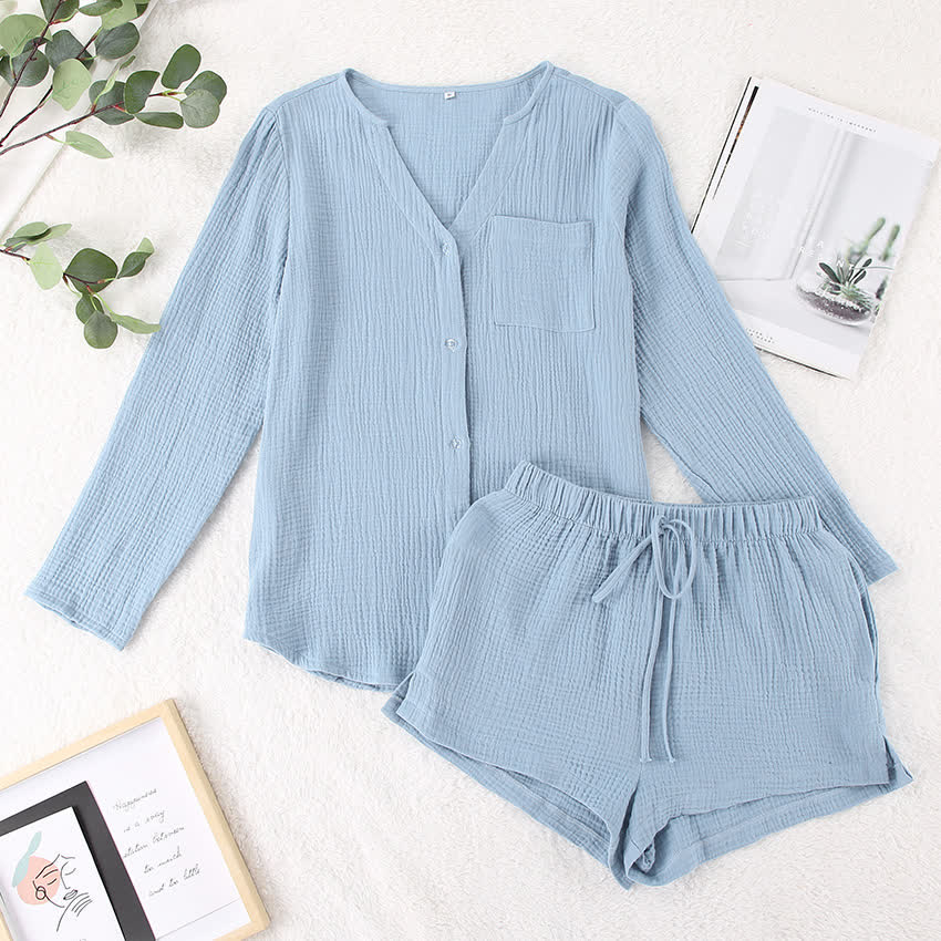 Ownkoti Long Sleeve Top & Shorts Pajama Set - image 1
