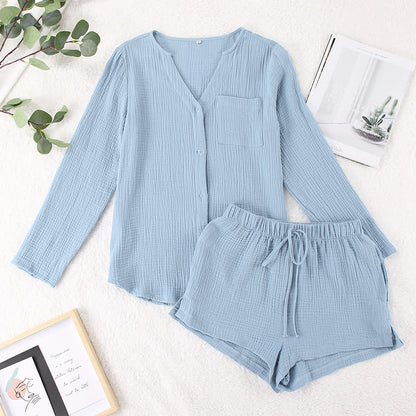 Ownkoti Long Sleeve Top & Shorts Pajama Set - image 1