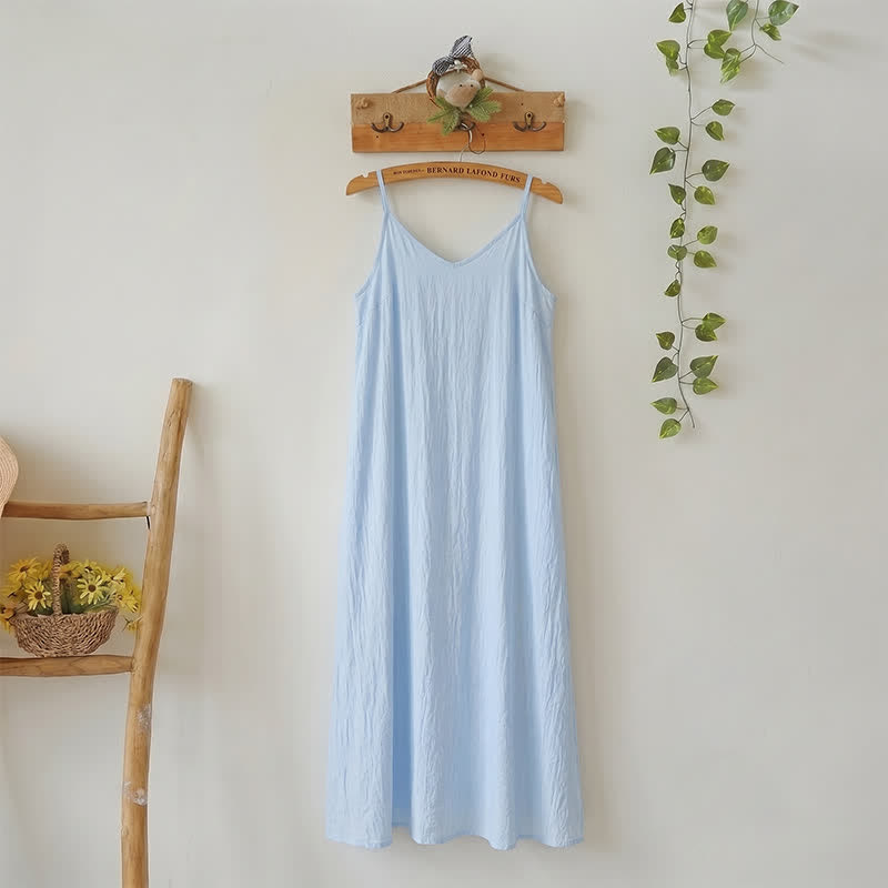 Ownkoti Solid Color Side Slit Lounge Dress - Blue - L - image 8