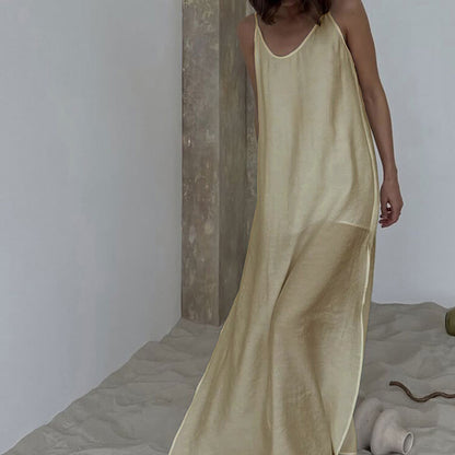 Ownkoti Solid Color Side Slit Lounge Dress - Khaki - L - image 11