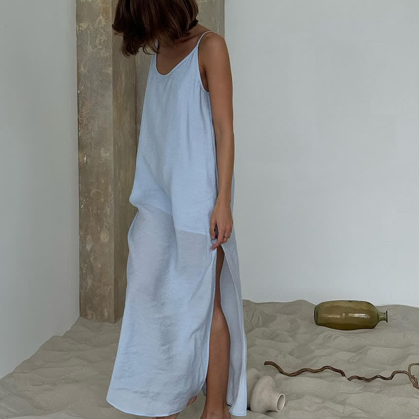 Ownkoti Solid Color Side Slit Lounge Dress - image 9
