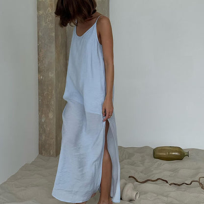 Ownkoti Solid Color Side Slit Lounge Dress - image 9