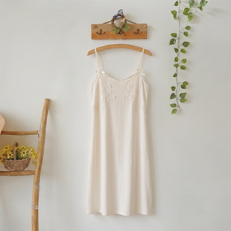 Ownkoti Cotton Lace Cami Slip Night Dress - White - XL - image 3