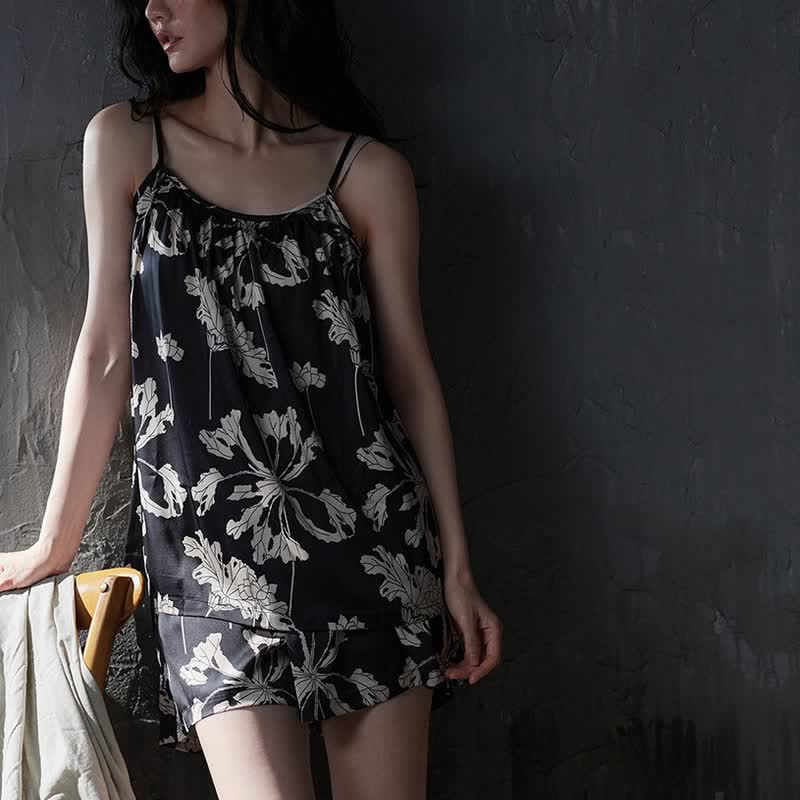 Ownkoti Black Floral Cami Shorts Pajama Set - image 4