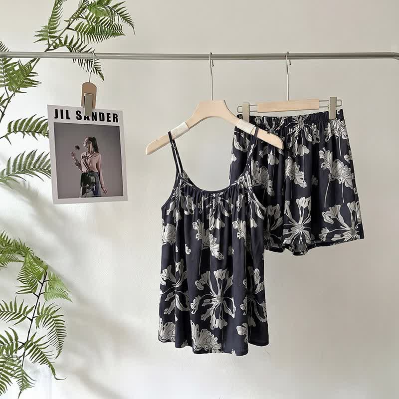 Ownkoti Black Floral Cami Shorts Pajama Set - Black - XL - image 0