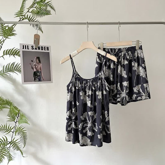 Ownkoti Black Floral Cami Shorts Pajama Set - Black - XL - image 0