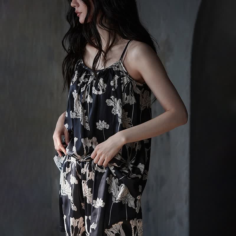 Ownkoti Black Floral Cami Shorts Pajama Set - image 5