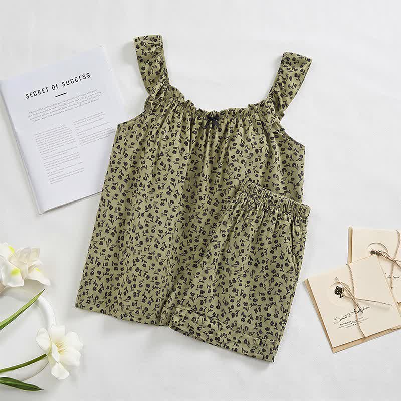 Ownkoti Olive Floral Ruffle Cami Pajama Set - image 1