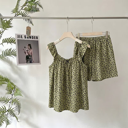 Ownkoti Olive Floral Ruffle Cami Pajama Set - Green - XXL - image 0