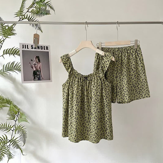 Ownkoti Olive Floral Ruffle Cami Pajama Set - Green - XXL - image 0