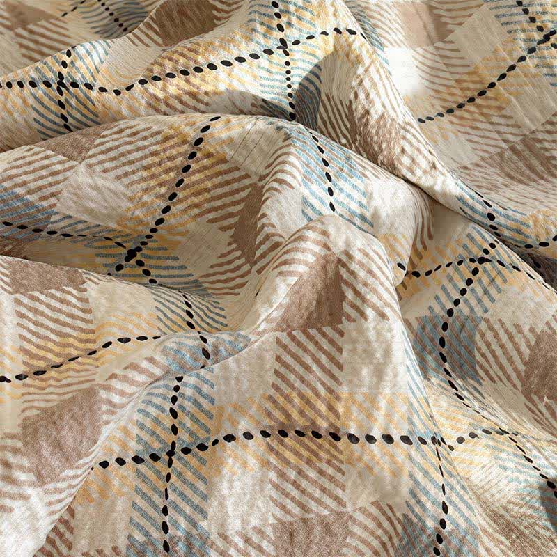 Ownkoti Brown Plaid Ruffle Lace Summer Bedding Set - image 2