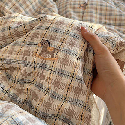 Ownkoti Brown Plaid Ruffle Lace Summer Bedding Set - image 3