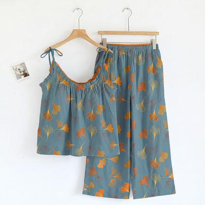 Ownkoti Ginkgo Cami Top & Pants Pajama Set - Blue & Orange - XL - image 0
