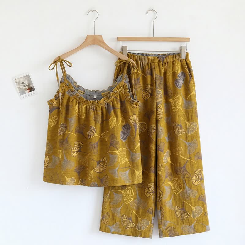 Ownkoti Ginkgo Cami Top & Pants Pajama Set - Dark Yellow & Light Gray - XL - image 10