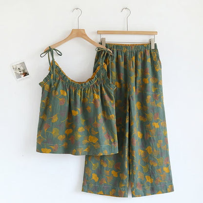 Ownkoti Ginkgo Cami Top & Pants Pajama Set - Green & Yellow - XL - image 16