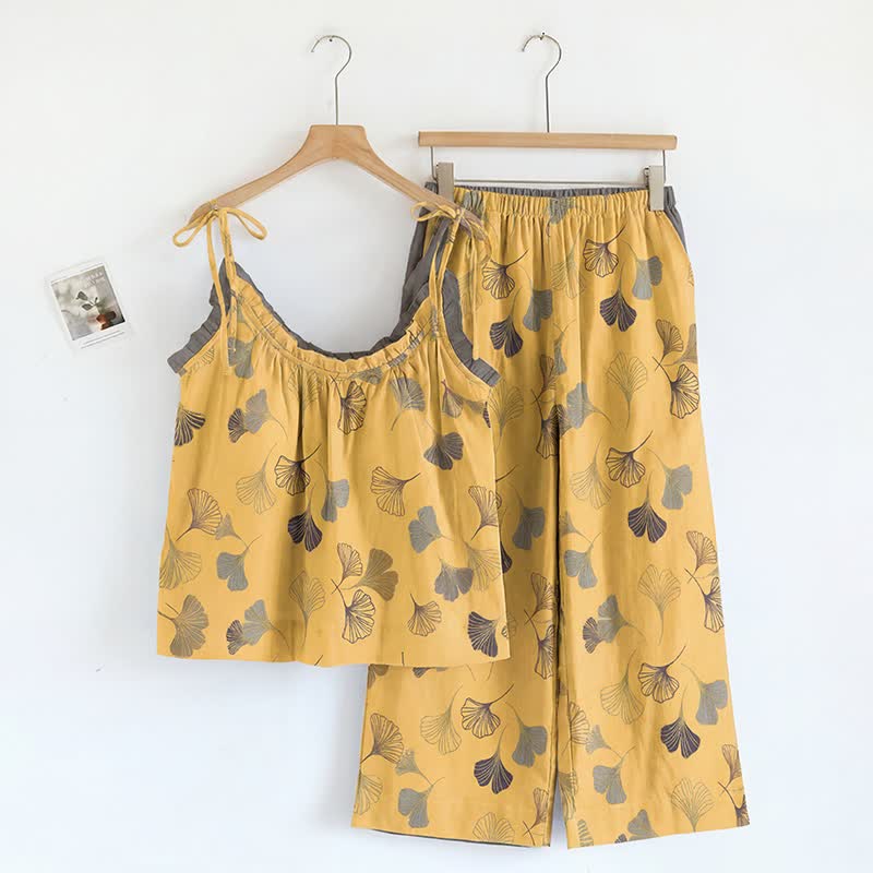 Ownkoti Ginkgo Cami Top & Pants Pajama Set - Yellow & Dark Gray - XL - image 25