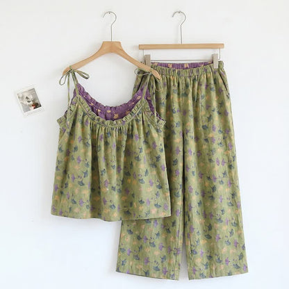 Ownkoti Ginkgo Biloba Leaf Cami Pajama Set - Green & Purple - XL - image 10
