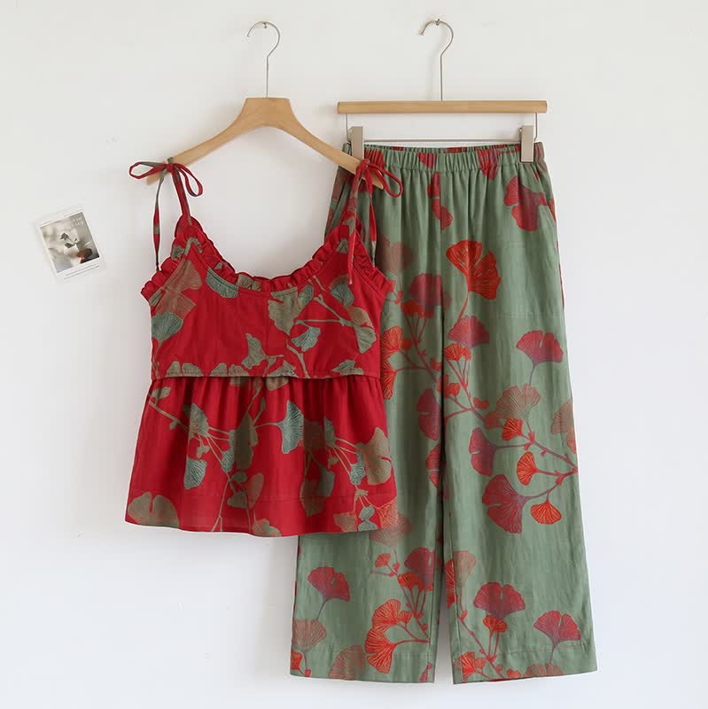 Ownkoti Ginkgo Leaf Cami Ruffled Pajama Set - image 5