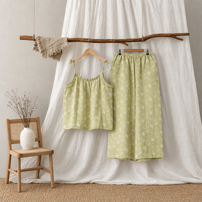 Ownkoti Fresh Ginkgo Leaf Cami Cotton Pajamas - Green - XL - image 2