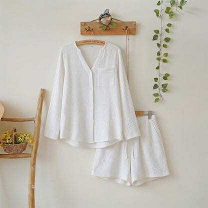 Ownkoti Long Sleeve Top & Shorts Pajama Set - White - L - image 2