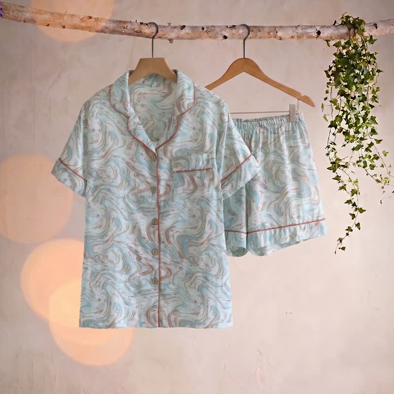 Ownkoti Abstract Print Cotton Gauze Lounge Set - Blue - XL - image 0