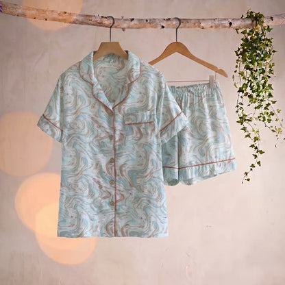 Ownkoti Abstract Print Cotton Gauze Lounge Set - Blue - XL - image 0