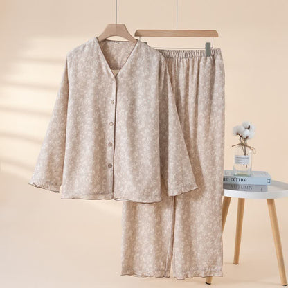 Ownkoti Soft Floral Cotton Button Front Pajamas - Coffee - XL - image 13
