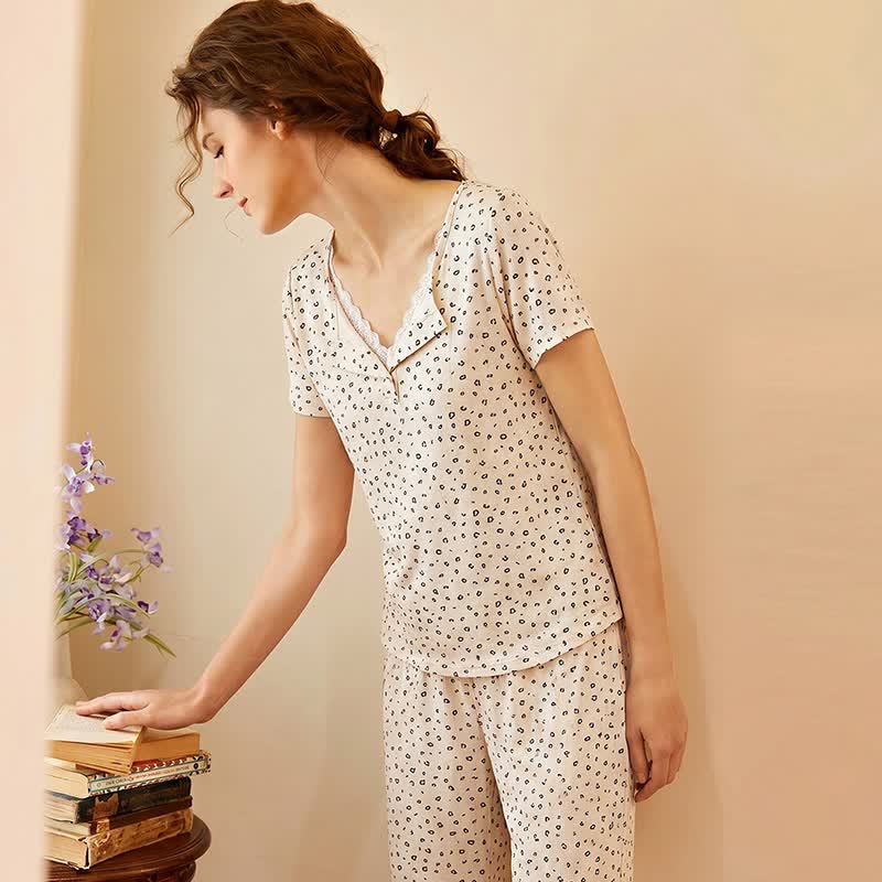 Ownkoti Soft Leopard Print Lace Trim Pajamas - image 6
