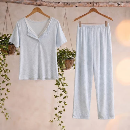 Ownkoti Soft Leopard Print Lace Trim Pajamas - Blue - XL - image 0