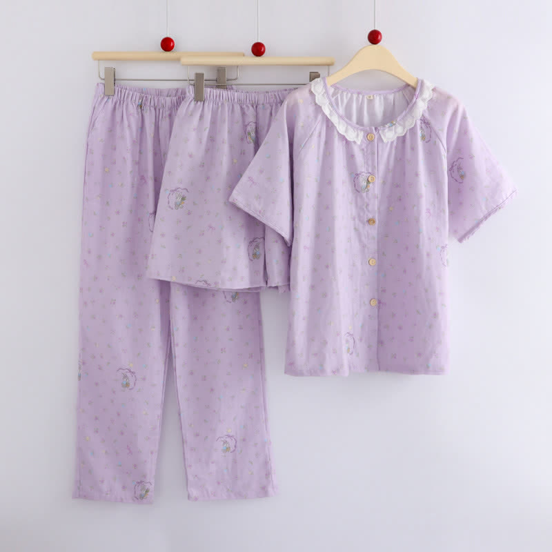 Ownkoti Purple Bunny & Floral Cotton Loungewear Set(3PCS) - image 2