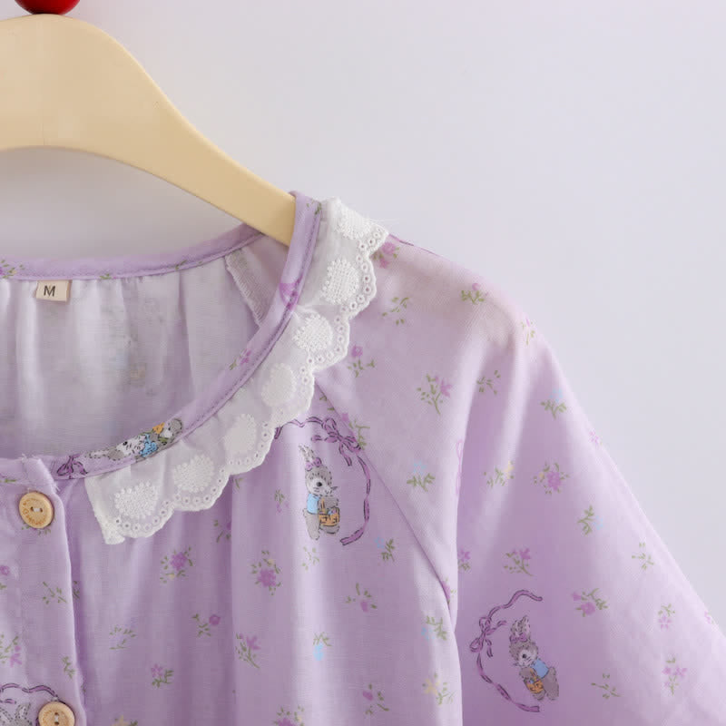 Ownkoti Purple Bunny & Floral Cotton Loungewear Set(3PCS) - image 5