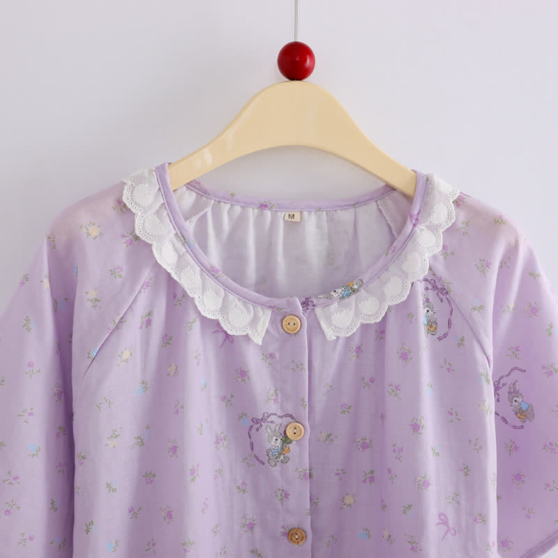 Ownkoti Purple Bunny & Floral Cotton Loungewear Set(3PCS) - image 3