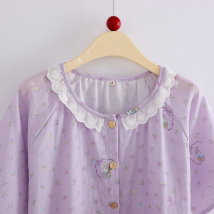 Ownkoti Purple Bunny & Floral Cotton Loungewear Set(3PCS) - image 3