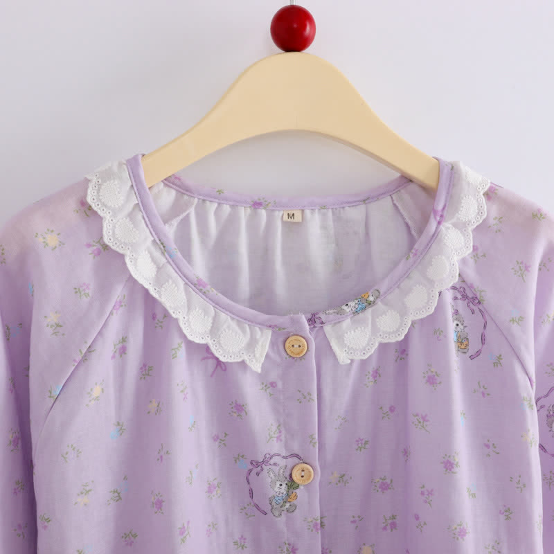 Ownkoti Purple Bunny & Floral Cotton Loungewear Set(3PCS) - image 4