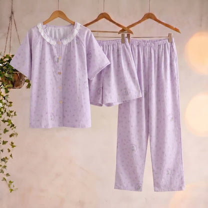 Ownkoti Purple Bunny & Floral Cotton Loungewear Set(3PCS) - Purple - XL - image 0