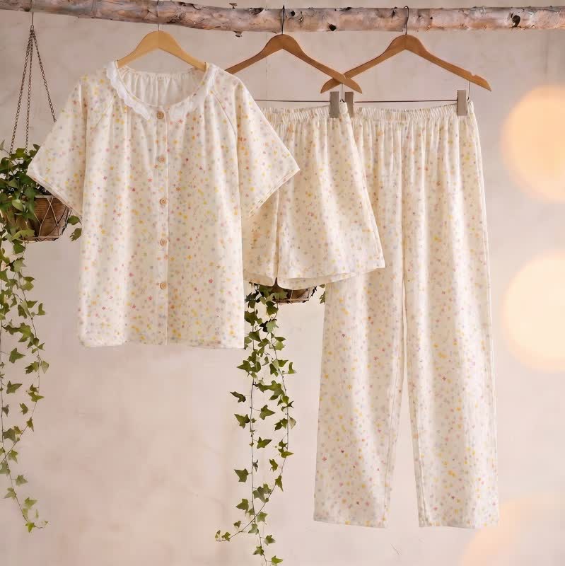 Ownkoti Star Print Cotton Loungewear Set(3PCS) - Beige - XL - image 0