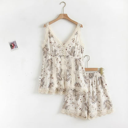 Ownkoti French Floral Cotton Lace Loungewear Set - image 1