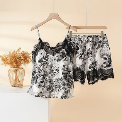 Ownkoti Vintage Floral Lace Cami & Shorts Set - Gray - 3XL - image 0