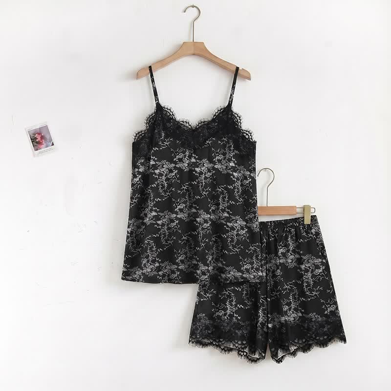 Ownkoti Black Floral Lace Cami Lounge Set - image 1