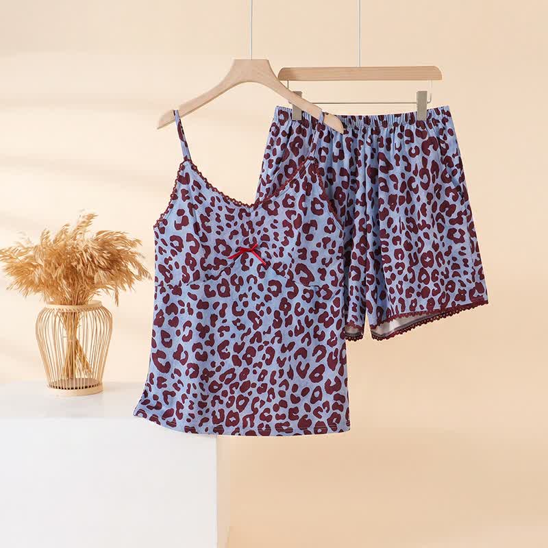 Ownkoti Blue Leopard Print Cami Loungewear Set - Blue - 3XL - image 0