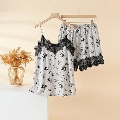 Ownkoti Romantic Floral Lace Cami Pajama Set - Gray - 3XL - image 0