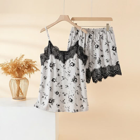 Ownkoti Romantic Floral Lace Cami Pajama Set - Gray - 3XL - image 0