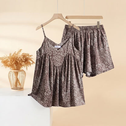 Ownkoti Vintage Print Cami & Shorts Pajama Set - Brown - XL - image 0