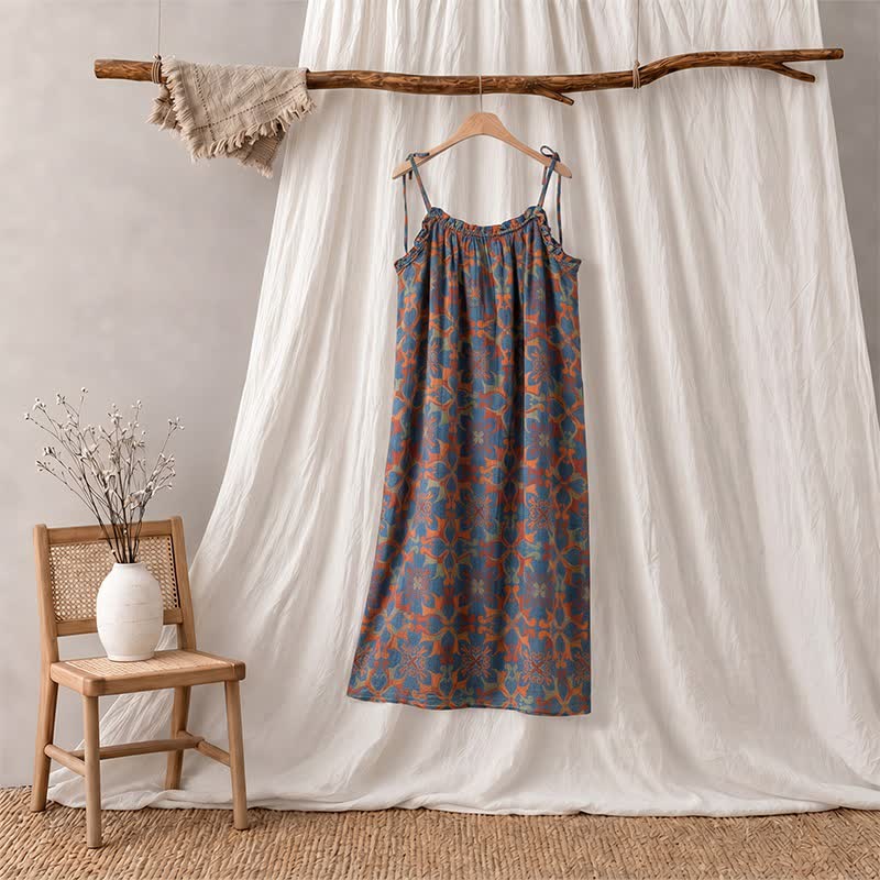 Ownkoti Vintage Boho Cotton Cami Night Dress - Blue - XL - image 0