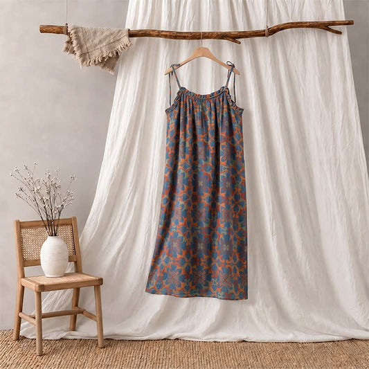 Ownkoti Vintage Boho Cotton Cami Night Dress - Blue - XL - image 0