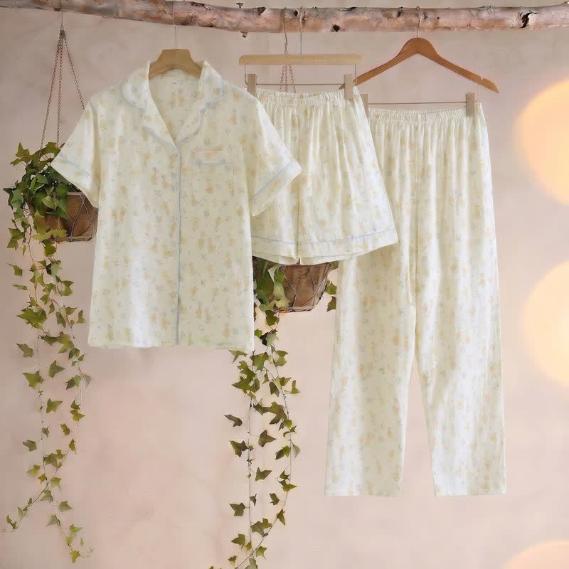 Ownkoti Cotton Duck Print Three Piece Loungewear - Beige - XXL - image 0