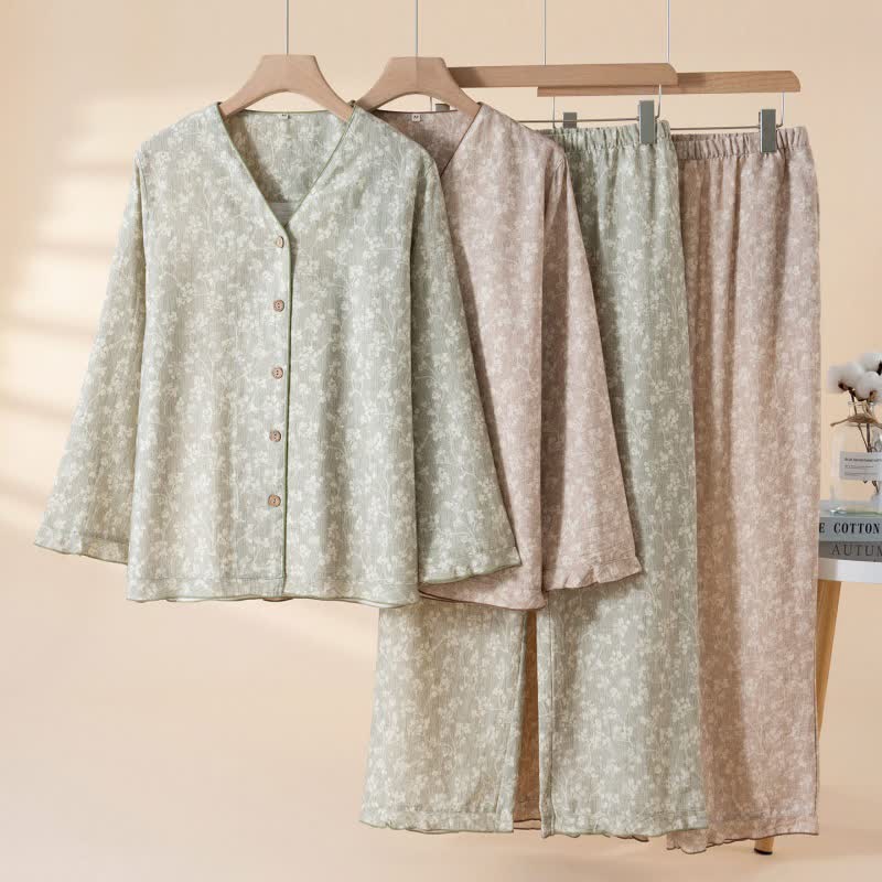 Ownkoti Soft Floral Cotton Button Front Pajamas - image 1