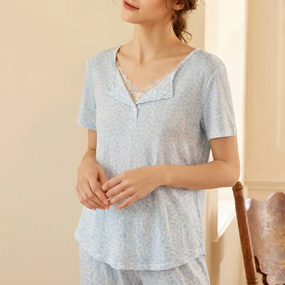 Ownkoti Soft Leopard Print Lace Trim Pajamas - image 2