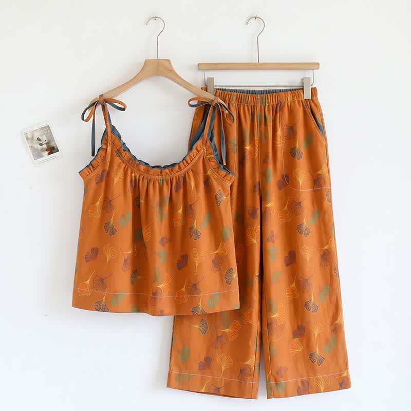 Ownkoti Ginkgo Cami Top & Pants Pajama Set - Orange & Blue - XL - image 4