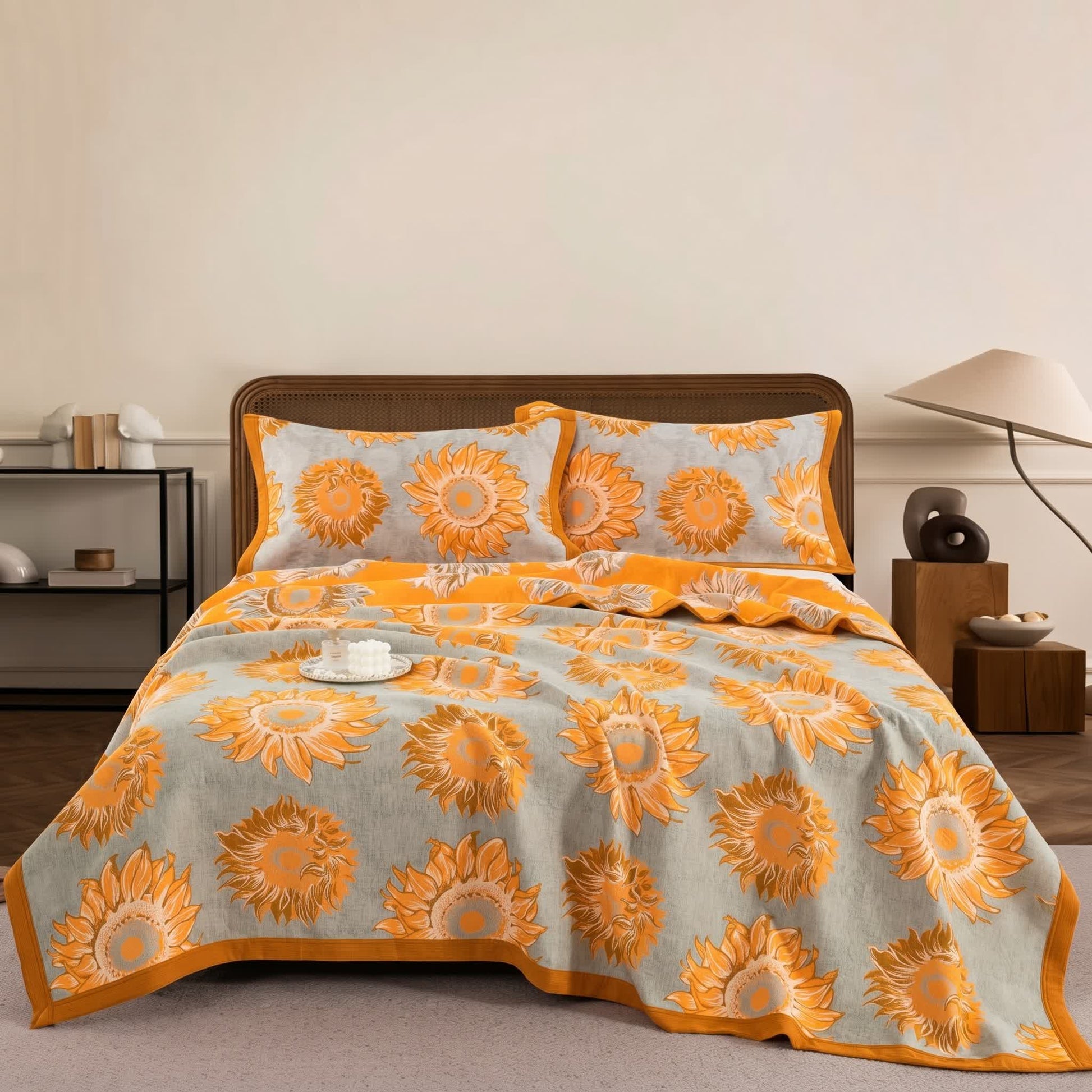 Ownkoti Yarn-Dyed Sunflower Cotton Muslin Blanket Quilt - Quilt with 2PCS Pillow Towels - King - image 0